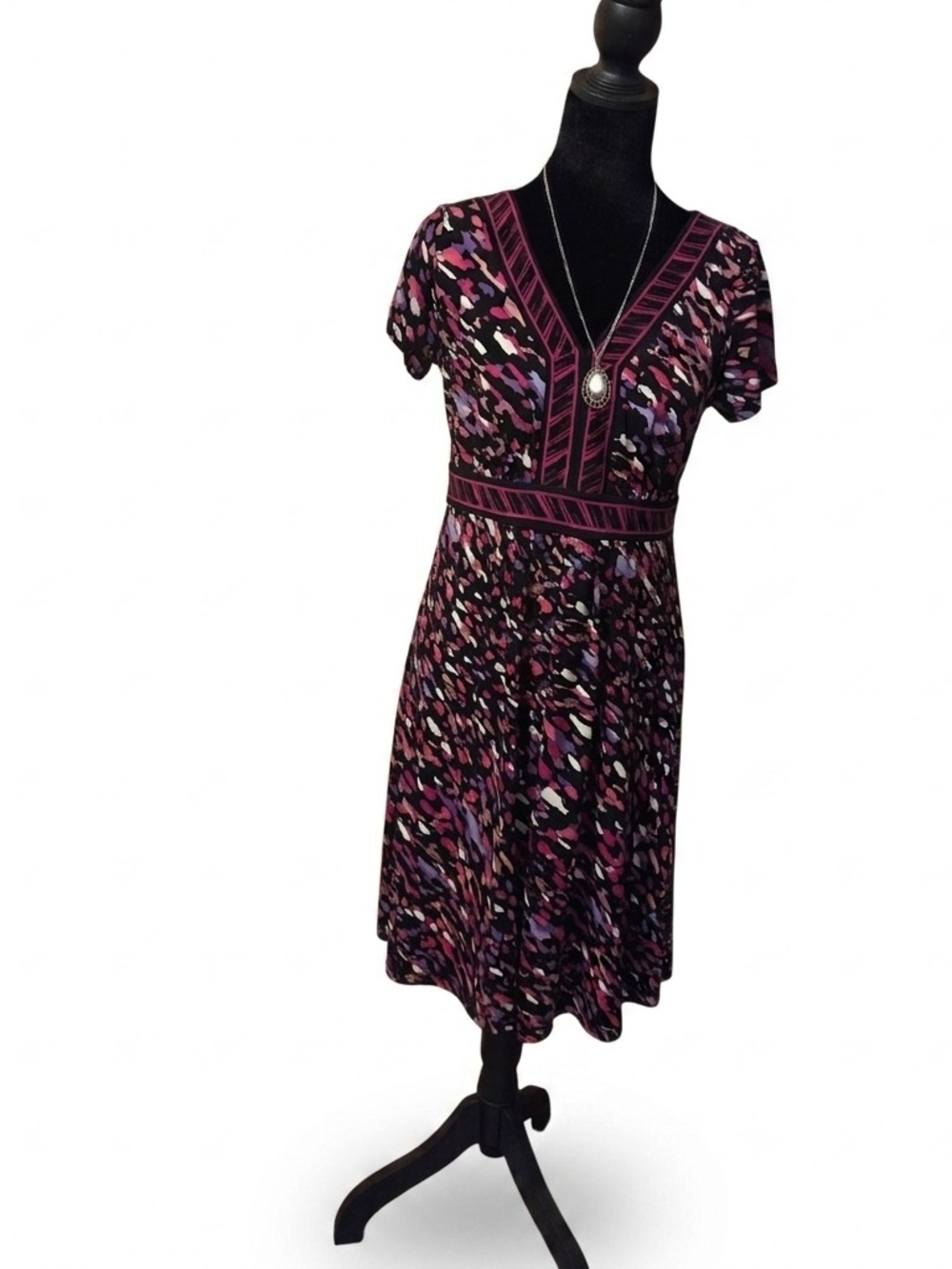 Apt. 9 Purple & Black V-Neck Fit-and-Flare Midi Dress Size Small